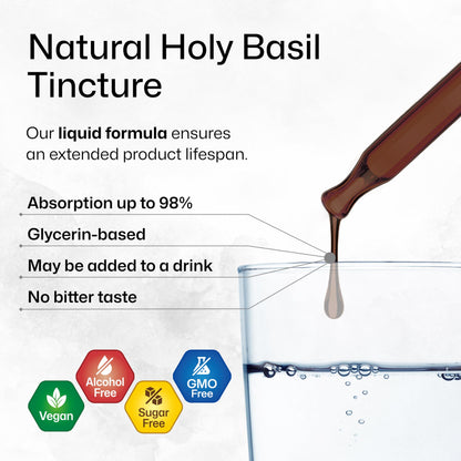 BIO KRAUTER Holy Basil Tincture – Tulsi Liquid Extract for Calm & Relaxation | Vegan, Alcohol-Free | 4 Fl Oz