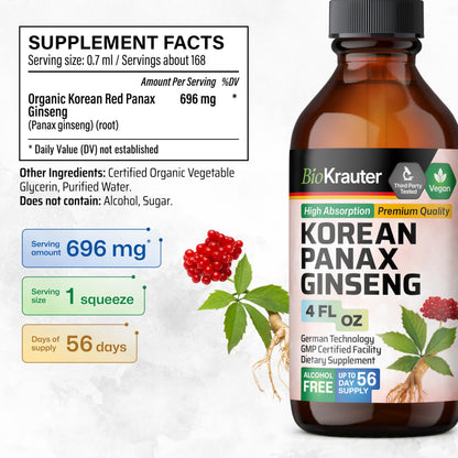 BIO KRAUTER Korean Red Ginseng Extract Liquid - Alcohol & Sugar Free (4 Fl Oz)