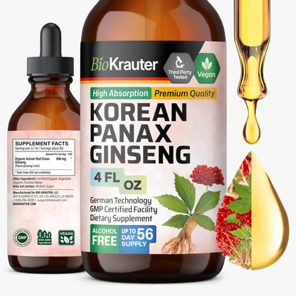 BIO KRAUTER Korean Red Ginseng Extract Liquid - Alcohol & Sugar Free (4 Fl Oz)