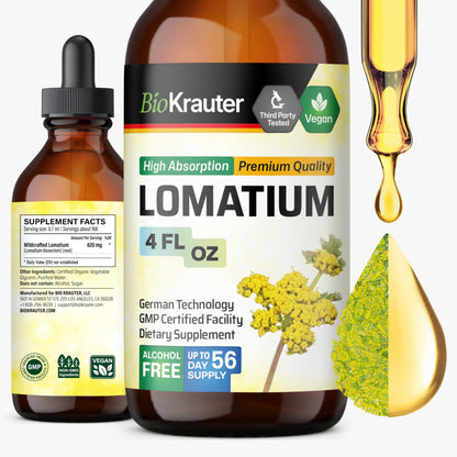 BIO KRAUTER Lomatium Tincture – Immune & Lung Support – Alcohol & Sugar Free Vegan Lomatium Root Tincture – 4 Fl Oz