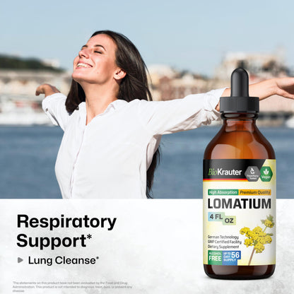 BIO KRAUTER Lomatium Tincture – Immune & Lung Support – Alcohol & Sugar Free Vegan Lomatium Root Tincture – 4 Fl Oz