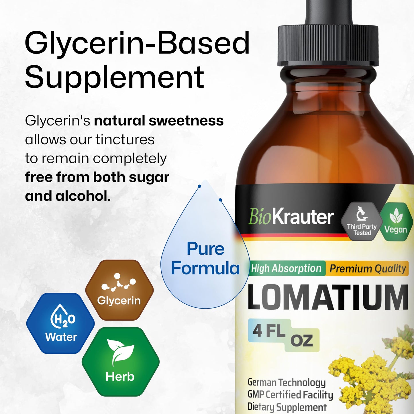 BIO KRAUTER Lomatium Tincture – Immune & Lung Support – Alcohol & Sugar Free Vegan Lomatium Root Tincture – 4 Fl Oz