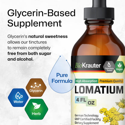 BIO KRAUTER Lomatium Tincture – Immune & Lung Support – Alcohol & Sugar Free Vegan Lomatium Root Tincture – 4 Fl Oz