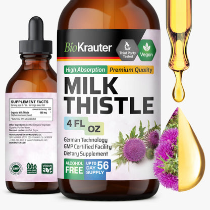 BIO KRAUTER® Milk Thistle Supplement – 680 mg/Serving, 4 Fl Oz, Vegan, Alcohol-Free, Liver Detox