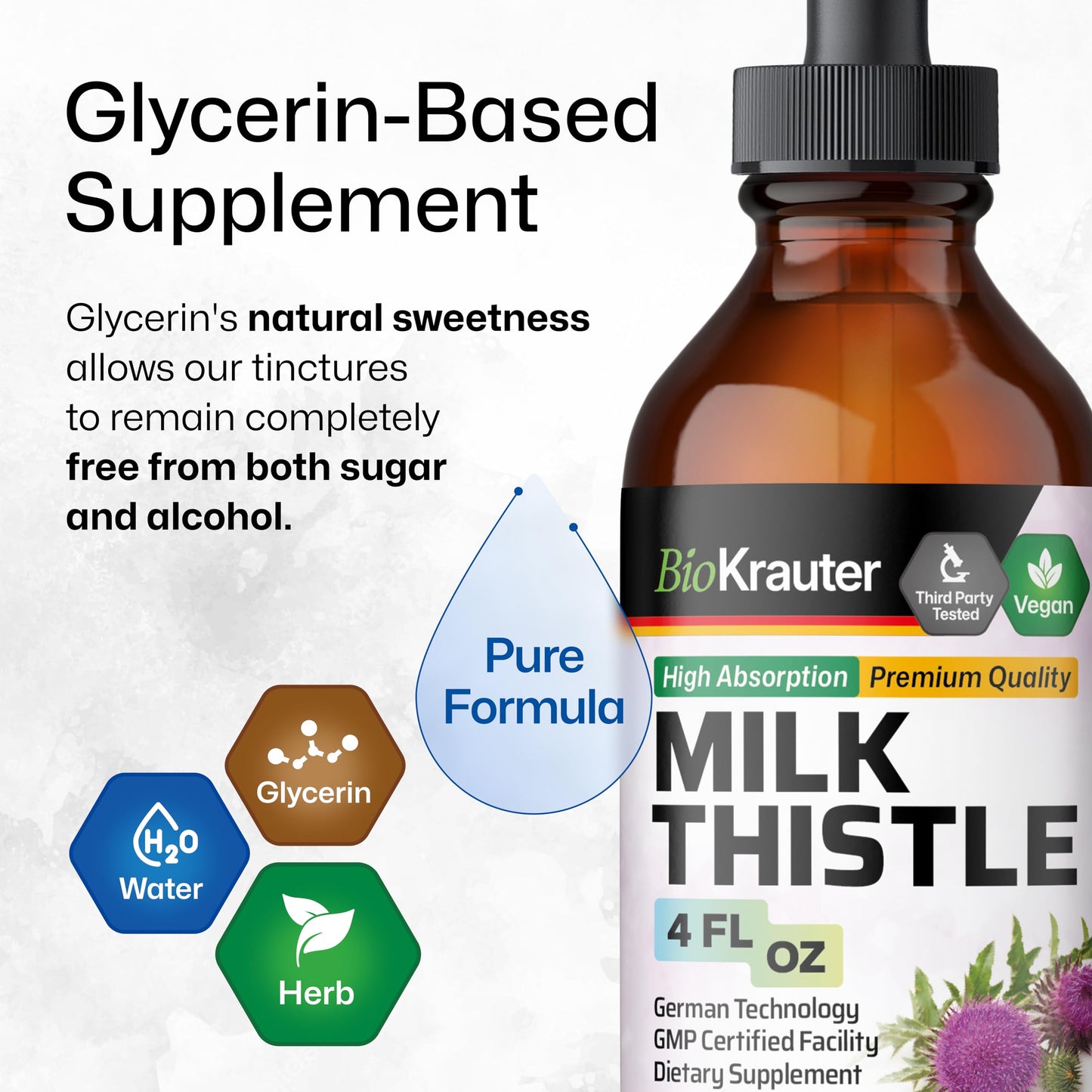 BIO KRAUTER® Milk Thistle Supplement – 680 mg/Serving, 4 Fl Oz, Vegan, Alcohol-Free, Liver Detox