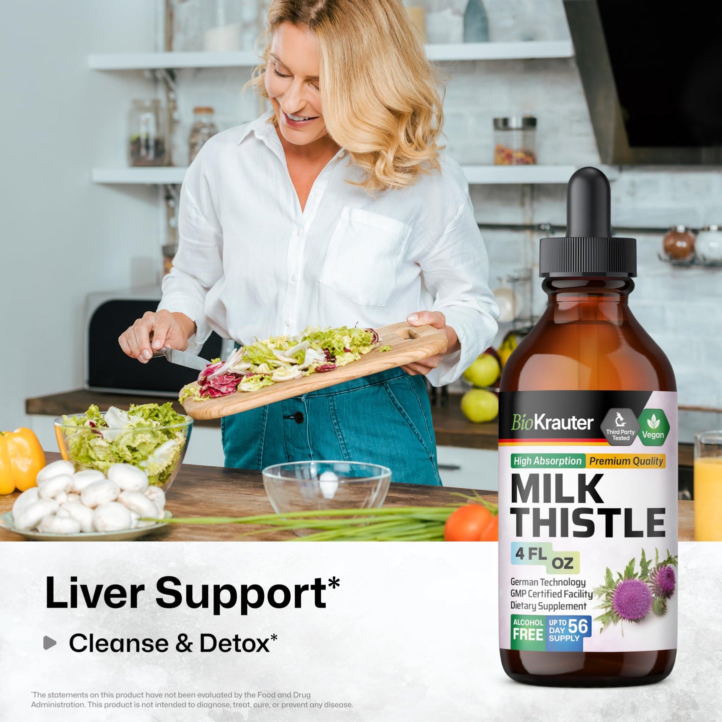 BIO KRAUTER® Milk Thistle Supplement – 680 mg/Serving, 4 Fl Oz, Vegan, Alcohol-Free, Liver Detox