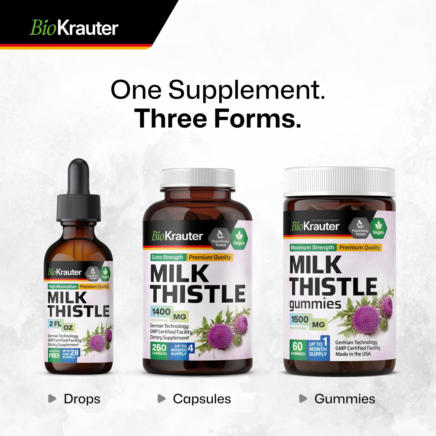 BIO KRAUTER Milk Thistle Supplement - 680 mg per Serving, 2 fl oz (28 Days), Alcohol & Sugar Free, Vegan Liquid Extract with Silymarin