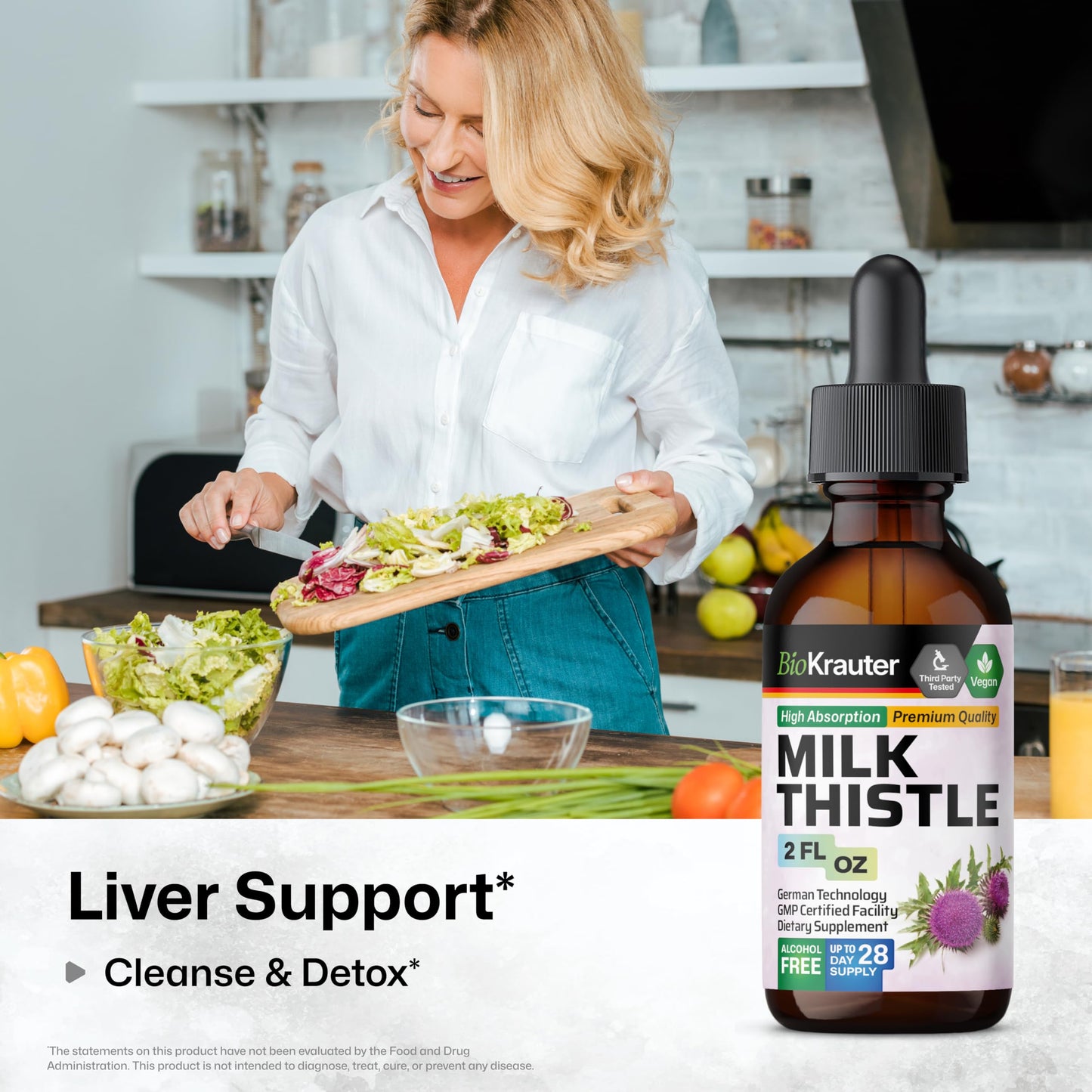 BIO KRAUTER Milk Thistle Supplement - 680 mg per Serving, 2 fl oz (28 Days), Alcohol & Sugar Free, Vegan Liquid Extract with Silymarin