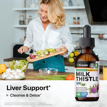 BIO KRAUTER Milk Thistle Supplement - 680 mg per Serving, 2 fl oz (28 Days), Alcohol & Sugar Free, Vegan Liquid Extract with Silymarin