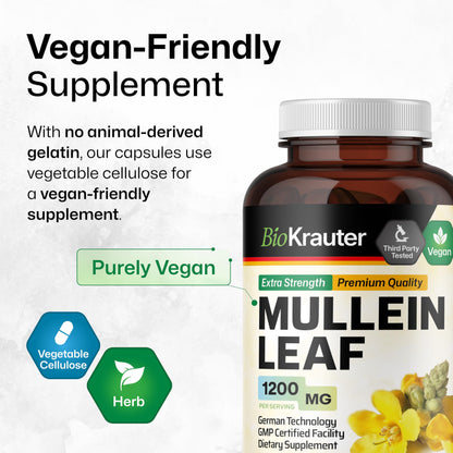 BIO KRAUTER Mullein Capsules 1200 mg - 250 Veg Capsules for Lungs