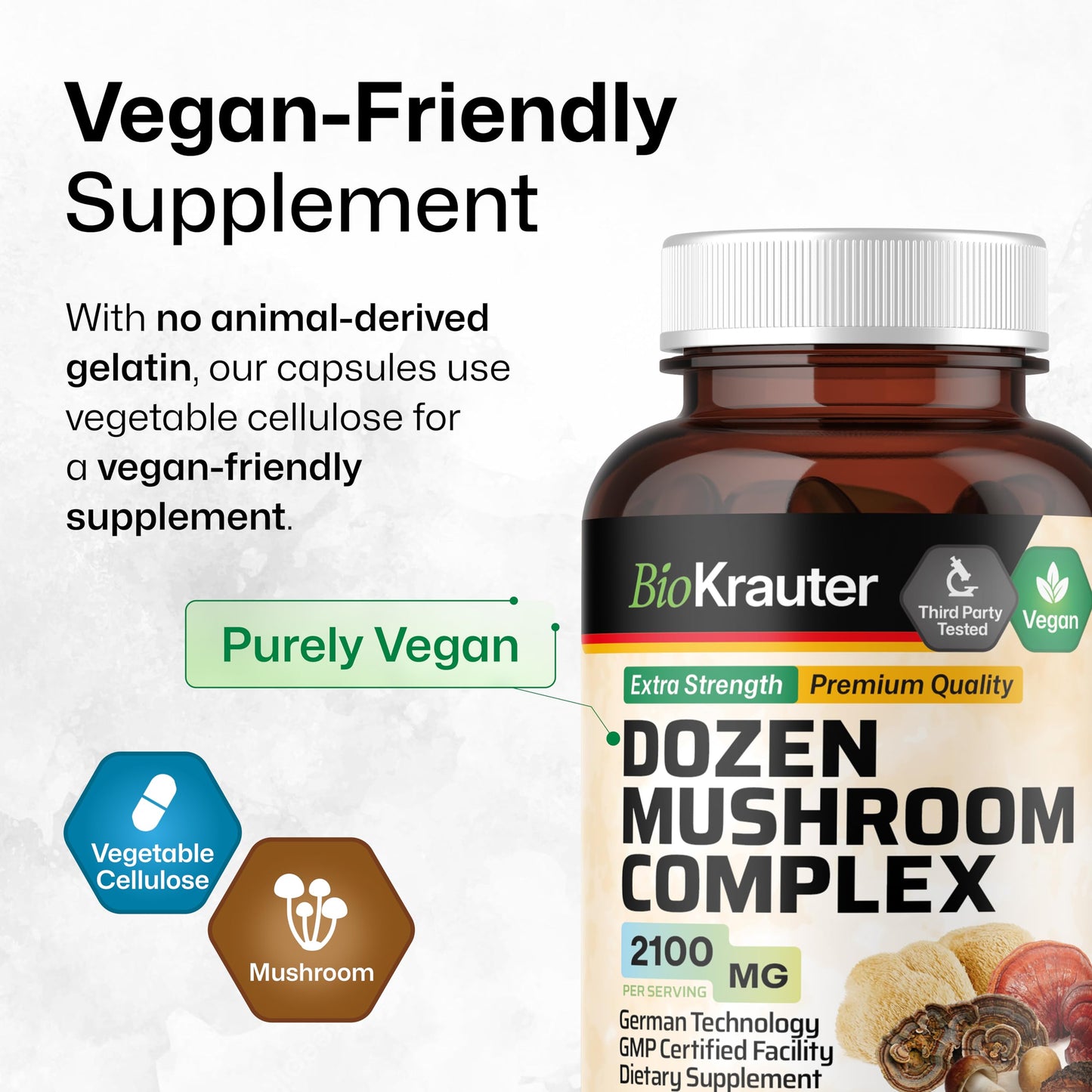 BIO KRAUTER Dozen Mushroom Complex Capsules 2100 mg Blend - 12 Extracts, 100 Vegan Caps - Pack of 2