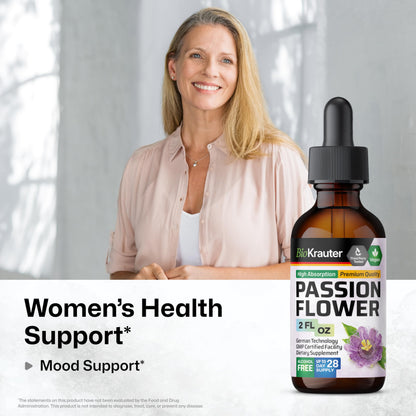 BIO KRAUTER Passionflower Tincture - Passion Flower Extract for Mood Support - Alcohol and Sugar Free - Vegan Drops 2 Fl.Oz.