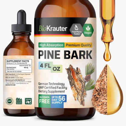 BIO KRAUTER Pine Bark Extract Drops – 400 mg, French Maritime Pine Bark, Vegan, Alcohol & Sugar Free – 4 Fl Oz