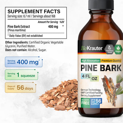 BIO KRAUTER Pine Bark Extract Drops – 400 mg, French Maritime Pine Bark, Vegan, Alcohol & Sugar Free – 4 Fl Oz