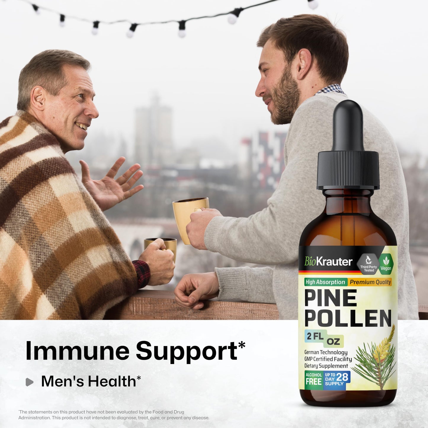 BIO KRAUTER Pine Pollen Tincture | Immune Support Liquid Extract (2 Fl Oz) - Alcohol & Sugar Free