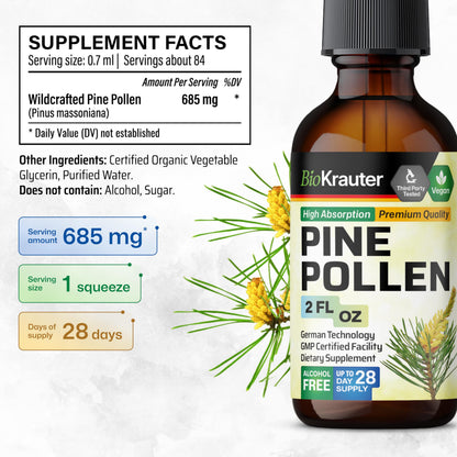 BIO KRAUTER Pine Pollen Tincture | Immune Support Liquid Extract (2 Fl Oz) - Alcohol & Sugar Free