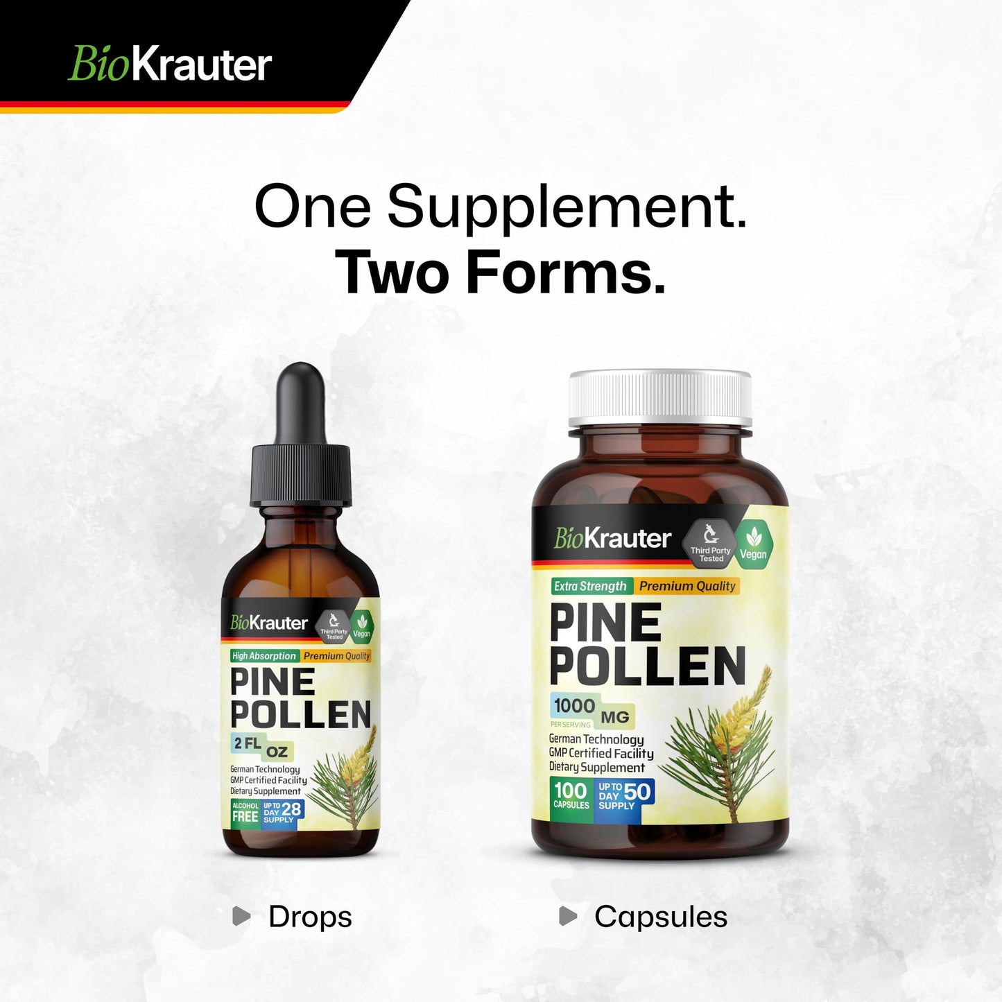 BIO KRAUTER Pine Pollen Tincture | Immune Support Liquid Extract (2 Fl Oz) - Alcohol & Sugar Free