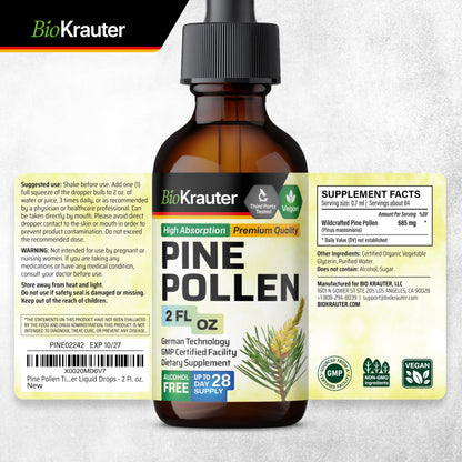 BIO KRAUTER Pine Pollen Tincture | Immune Support Liquid Extract (2 Fl Oz) - Alcohol & Sugar Free