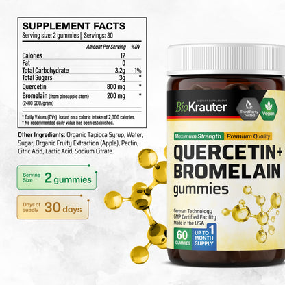 BIO KRAUTER Quercetin + Bromelain Gummies 1000 mg – Pack of 2 (60 Vegan Chews)