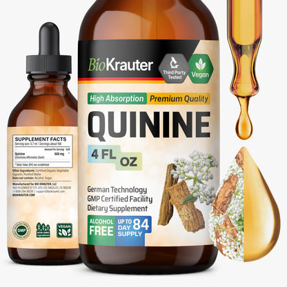 BIO KRAUTER Quinine for Leg Cramps Tincture - Cinchona Bark Extract - Vegan Quinine Liquid - Alcohol & Sugar Free 4 Fl Oz