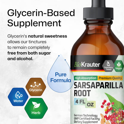 BIO KRAUTER Sarsaparilla Root Tincture - Liver Support - Alcohol & Sugar Free - Vegan Drops 4 oz