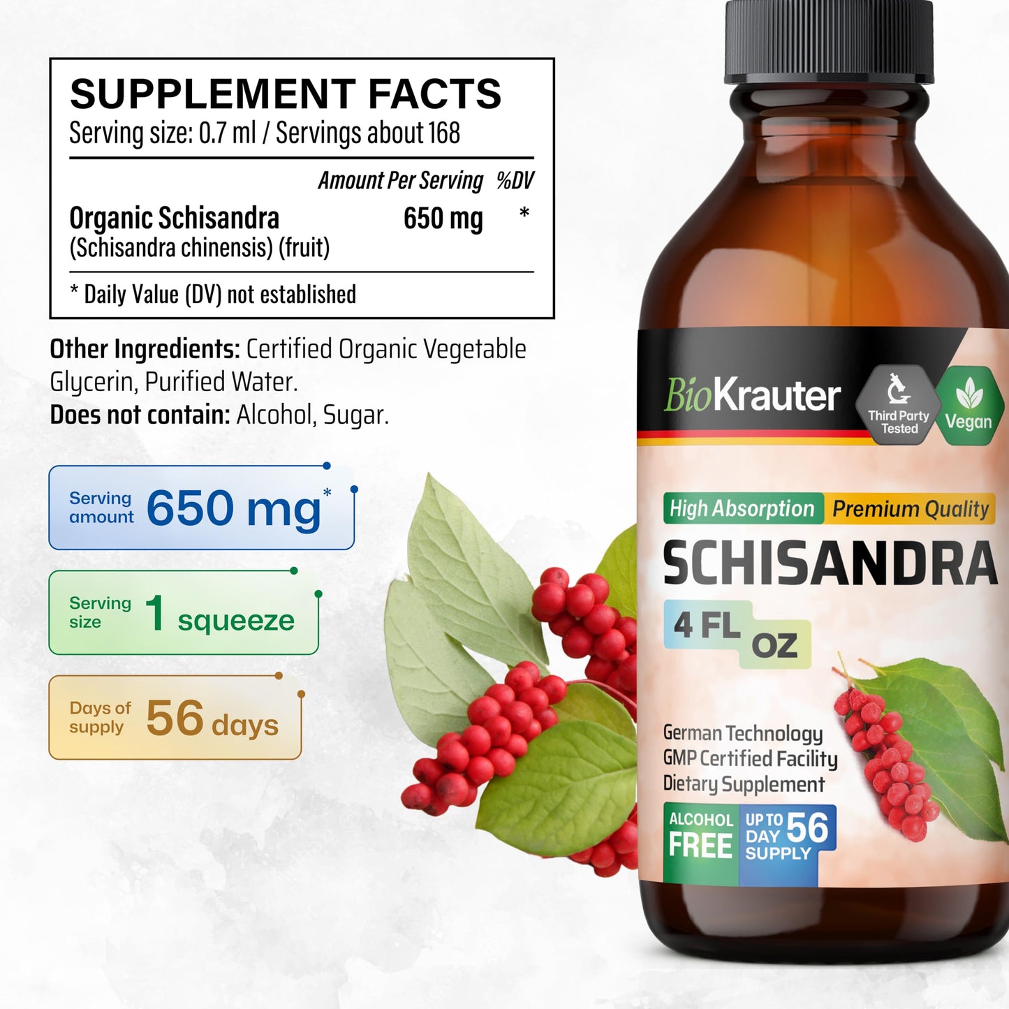 BIO KRAUTER Schisandra Berry Drops – Mood Support – Alcohol & Sugar Free Extract – 4 Fl.Oz.