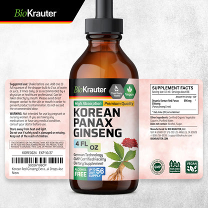 BIO KRAUTER Korean Red Ginseng Extract Liquid - Alcohol & Sugar Free (4 Fl Oz)