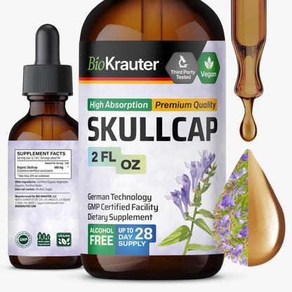 BIO KRAUTER Skullcap Tincture – Vegan, Alcohol-Free, Scutellaria Lateriflora Drops 2 Fl Oz