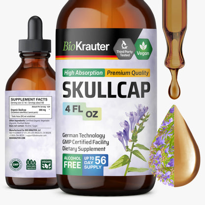 BIO KRAUTER Skullcap Tincture - Alcohol-Free, Vegan, 4 Fl Oz