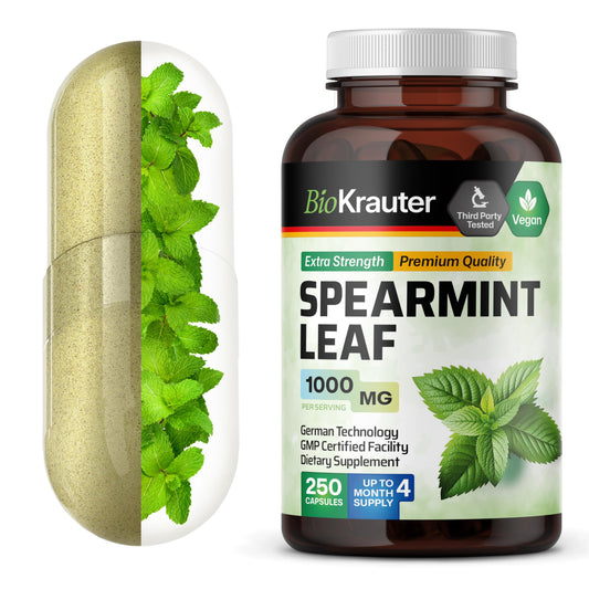 BIO KRAUTER Spearmint Capsules 1000 mg - 250 Count - Vegan Spearmint Supplement BritishVita | Premium UK Vitamins & Wellness Supplements