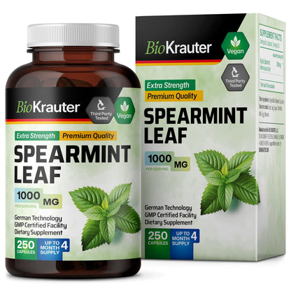 BIO KRAUTER Spearmint Capsules 1000 mg - 250 Count - Vegan Spearmint Supplement