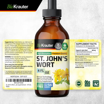BIO KRAUTER St Johns Wort Tincture - Mood Support (Alcohol-Free, Vegan Drops, 4 fl oz)