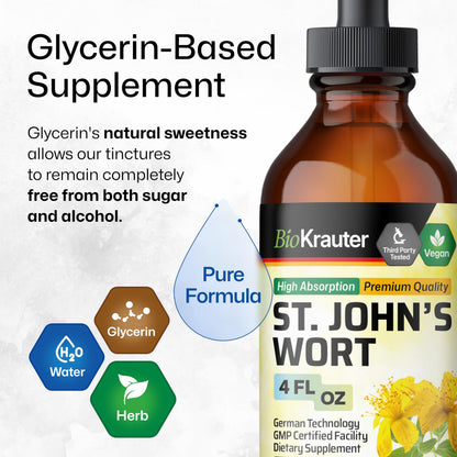 BIO KRAUTER St Johns Wort Tincture - Mood Support (Alcohol-Free, Vegan Drops, 4 fl oz)