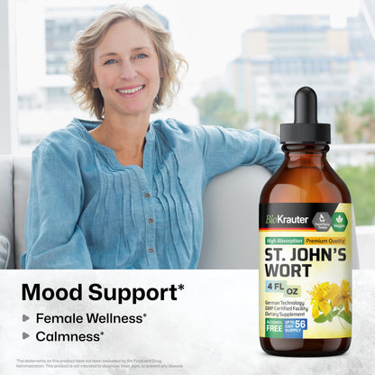 BIO KRAUTER St Johns Wort Tincture - Mood Support (Alcohol-Free, Vegan Drops, 4 fl oz)