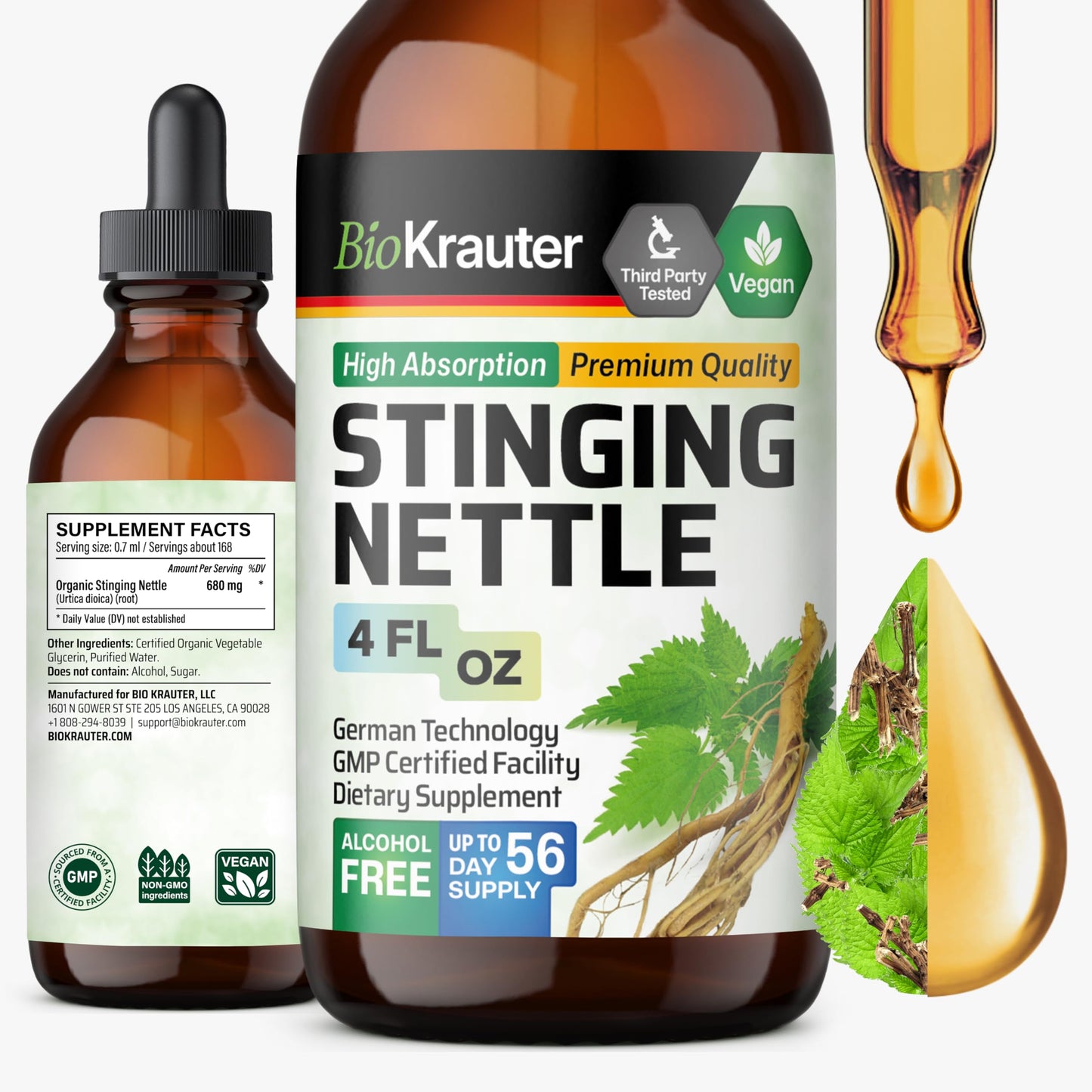 BIO KRAUTER Stinging Nettle Tincture - Urinary Health Drops | Vegan, Sugar & Alcohol Free 4 Fl Oz