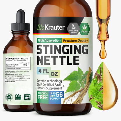 BIO KRAUTER Stinging Nettle Tincture - Urinary Health Drops | Vegan, Sugar & Alcohol Free 4 Fl Oz
