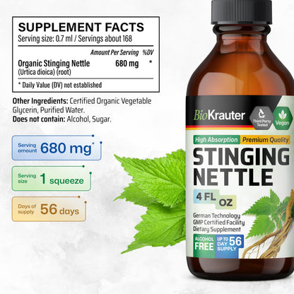BIO KRAUTER Stinging Nettle Tincture - Urinary Health Drops | Vegan, Sugar & Alcohol Free 4 Fl Oz