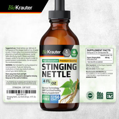 BIO KRAUTER Stinging Nettle Tincture - Urinary Health Drops | Vegan, Sugar & Alcohol Free 4 Fl Oz