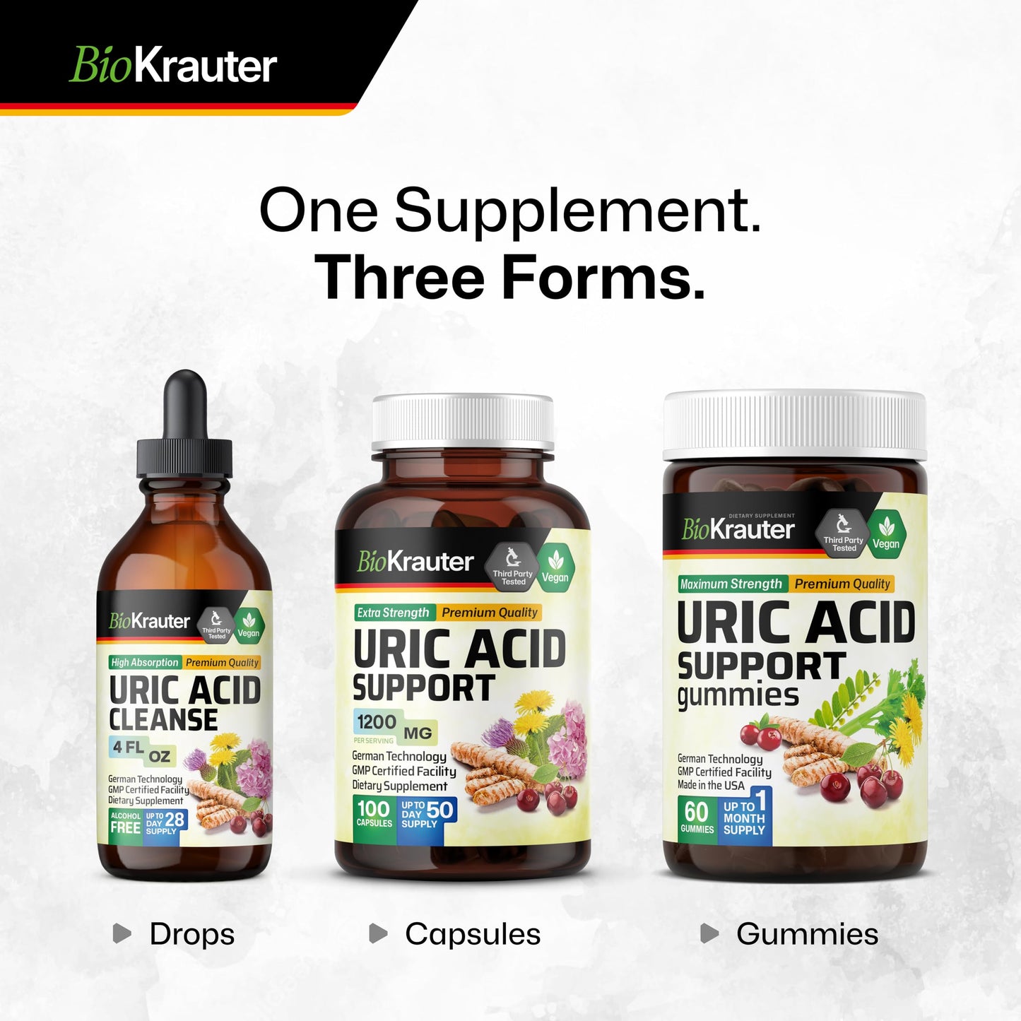 BIO KRAUTER Uric Acid Support Capsules 1200 mg - 2-Pack, 100 Count, Vegan Kidney Support