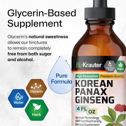 BIO KRAUTER Korean Red Ginseng Extract Liquid - Alcohol & Sugar Free (4 Fl Oz)