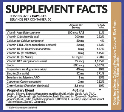 Bio Naturals Vision Formula - All Natural Eye Vitamin Supplement with Lutein, Zeaxanthin & More | 60 Veggie Capsules