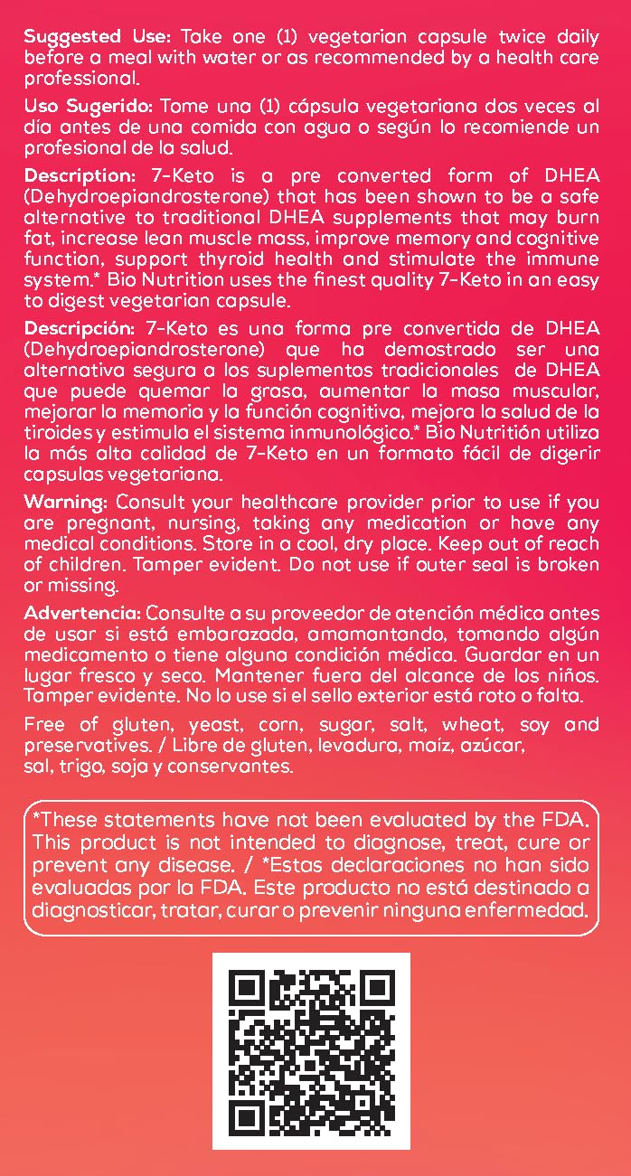 Bio Nutrition 7-Keto 50 Vegetarian Capsules | DHEA 50mg