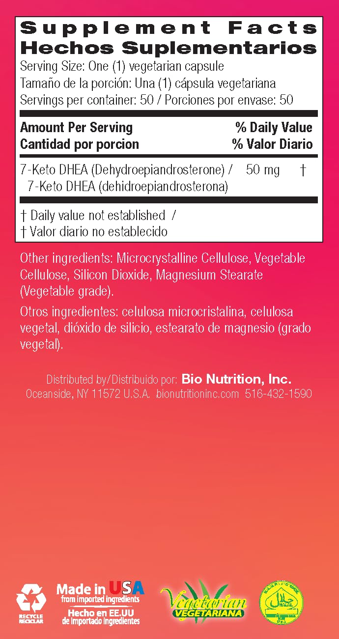 Bio Nutrition 7-Keto 50 Vegetarian Capsules | DHEA 50mg