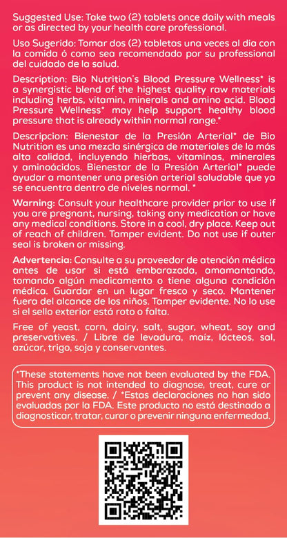 Bio Nutrition Blood Pressure Wellness 60 Tablets (2 Pack) - Supports Healthy Circulation