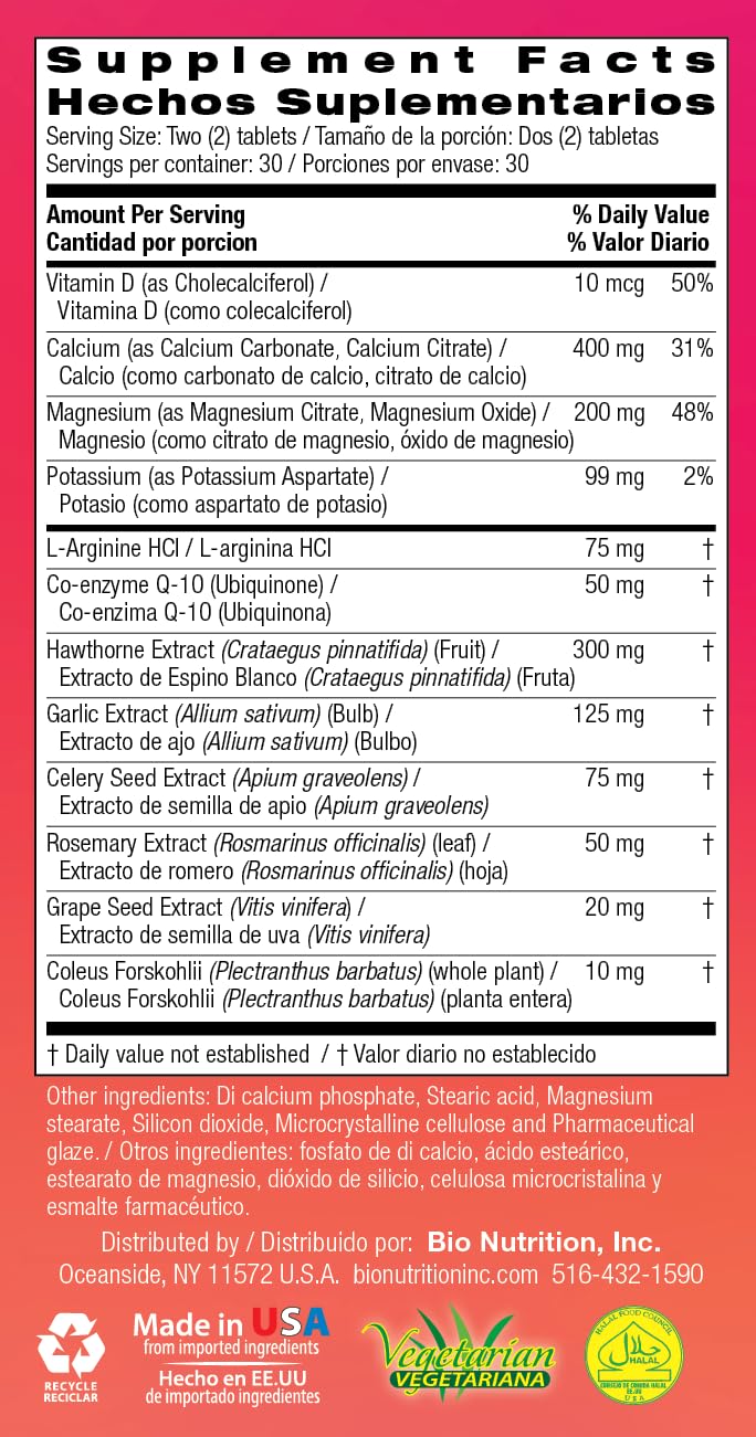 Bio Nutrition Blood Pressure Wellness 60 Tablets (2 Pack) - Supports Healthy Circulation