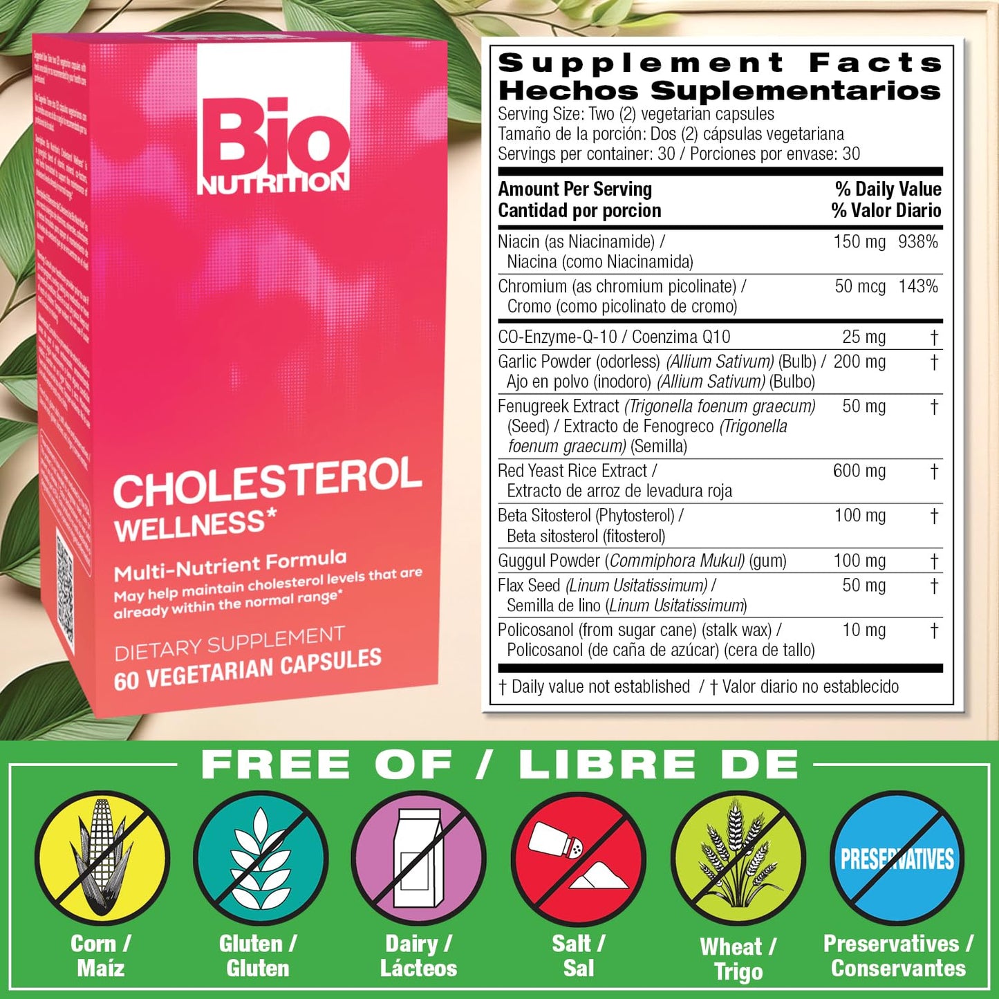 Bio Nutrition Chlolesterol Wellness 60 Vegetarian Capsules | Natural Formula