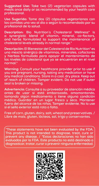 Bio Nutrition Cholesterol Wellness 60 Vegetarian Capsules | Natural Formula | High in Nutrients