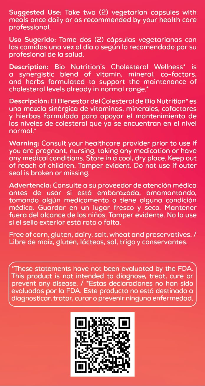Bio Nutrition Chlolesterol Wellness 60 Vegetarian Capsules | Natural Formula