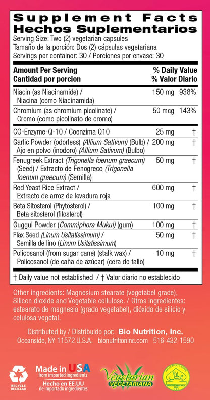 Bio Nutrition Chlolesterol Wellness 60 Vegetarian Capsules | Natural Formula