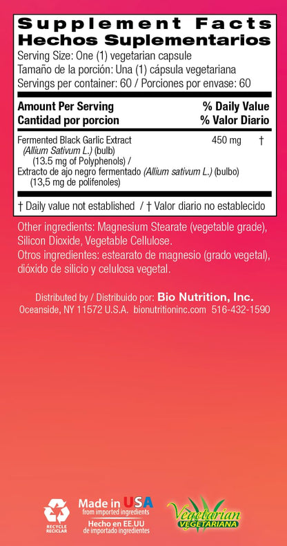 Bio Nutrition Fermented Black Garlic - 60 Veg Capsules | Immune Support